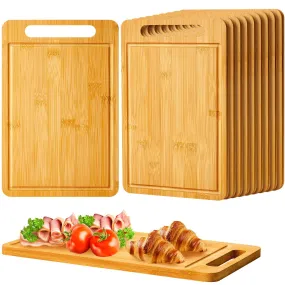 10 Pcs Bamboo Wood Cutting Board with Handle 12 x 7.8 Inch Bamboo Wooden Serving Board Kitchen Chopping Boards for Pizza, Bread, Cheese, Charcuterie,