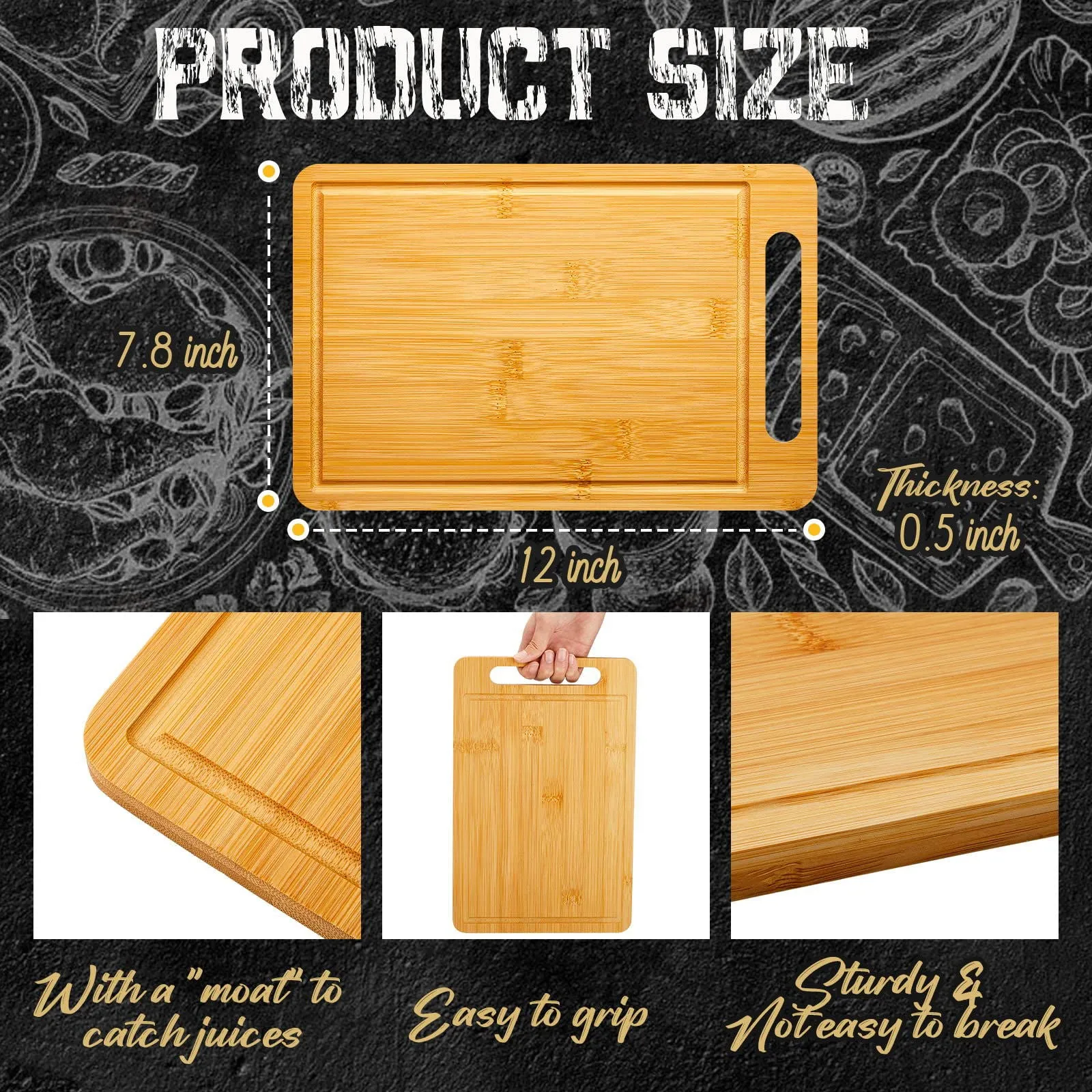 10 Pcs Bamboo Wood Cutting Board with Handle 12 x 7.8 Inch Bamboo Wooden Serving Board Kitchen Chopping Boards for Pizza, Bread, Cheese, Charcuterie,