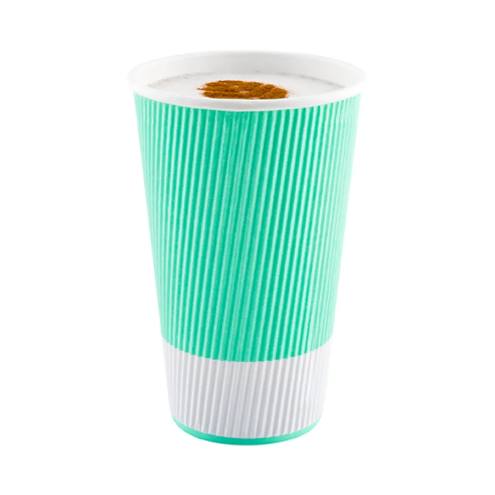 20 oz Light Green Paper Coffee Cup - Ripple Wall - 3 1/2" x 3 1/2" x 6 1/4" - 10 count box