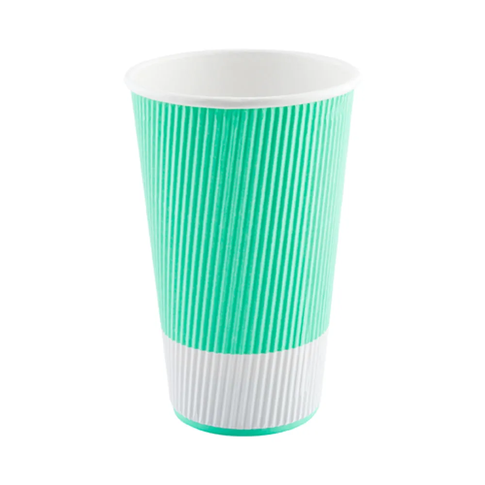 20 oz Light Green Paper Coffee Cup - Ripple Wall - 3 1/2" x 3 1/2" x 6 1/4" - 10 count box