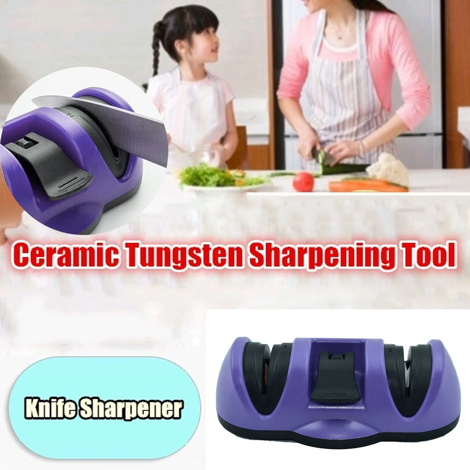 2430 Manual Knife Sharpener 2 Stage Sharpening Tool for Ceramic Knife and Steel Knives