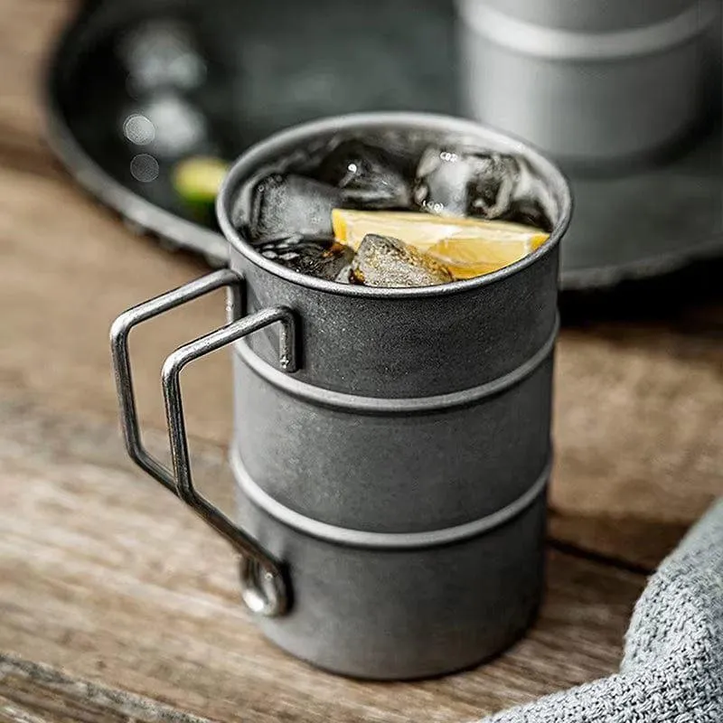 380Ml Retro Coffee Water Cup Industrial Style Oil Barrel Mug Outdoor Camping Picnic Beer Mug Drinking Utensils Stainless Steel