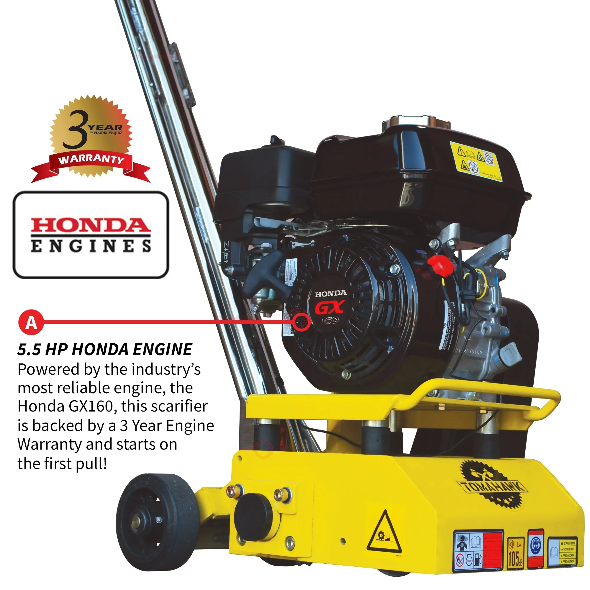 8” Gas Concrete Scarifier Planer Grinder with 5.5 HP Honda Engine Blade Bundle