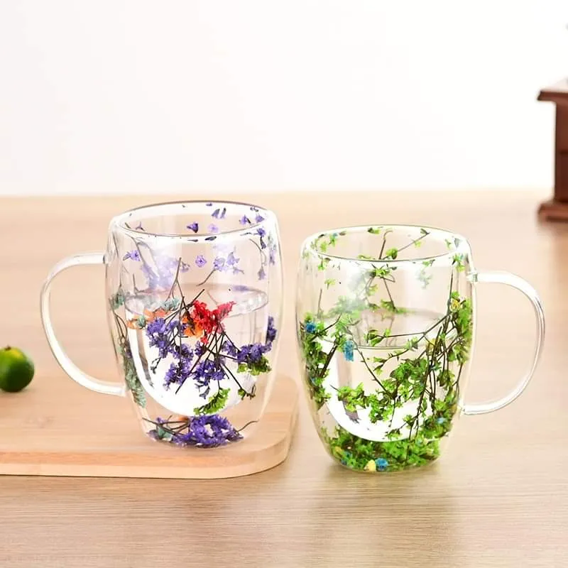 Aesthetic Flowers Double Walled Filled Glass Mugs