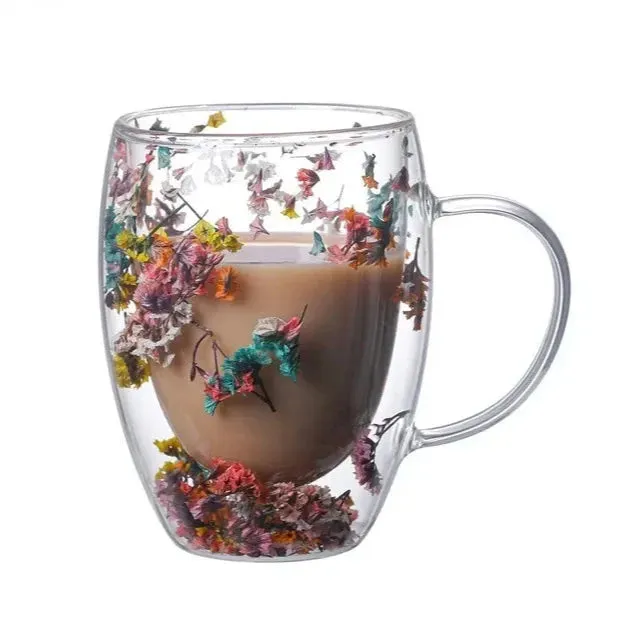 Aesthetic Flowers Double Walled Filled Glass Mugs