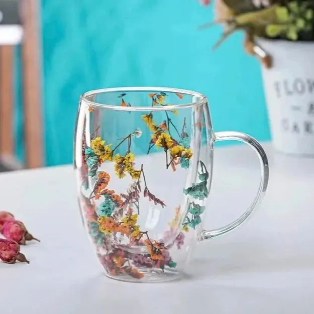 Aesthetic Flowers Double Walled Filled Glass Mugs