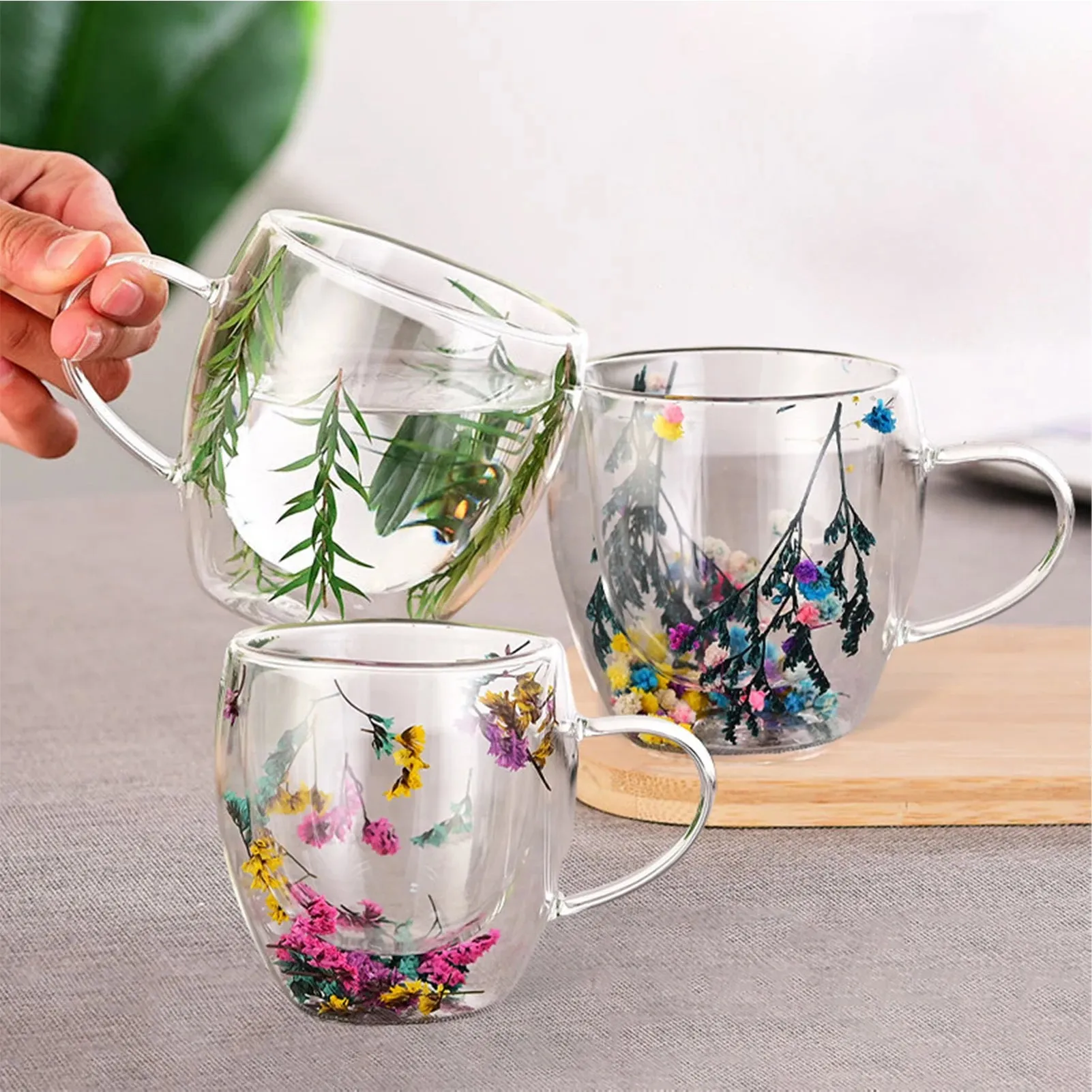 Aesthetic Flowers Double Walled Filled Glass Mugs