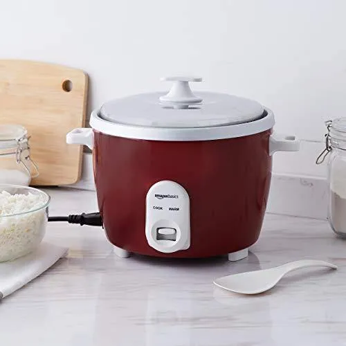 AmazonBasics Electric Rice Cooker 1 L (500 W) with Aluminum Pan, Measuring Cup and Scoop - Maroon