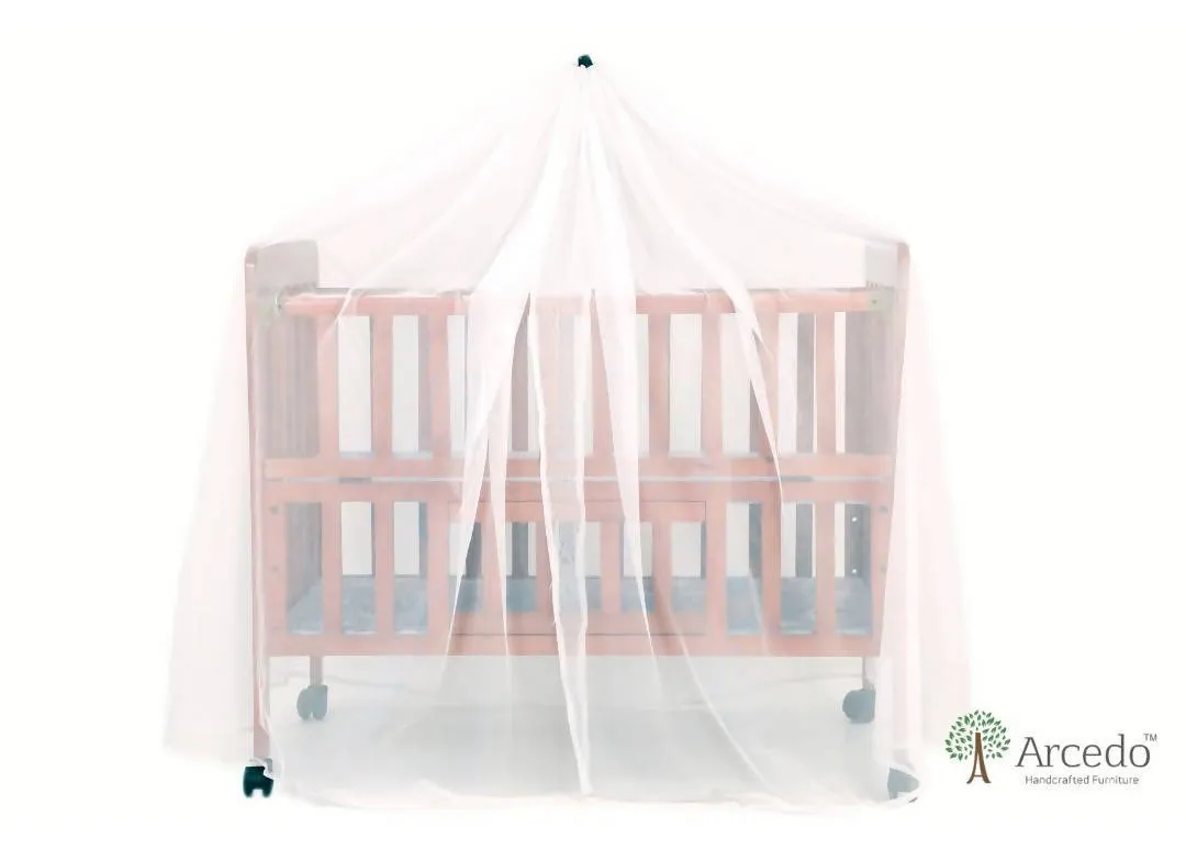 ARCEDO Florence Wooden Baby Cot With Mosquitoes net, Dimensions: H82.5×W59.6×L102.8 cm