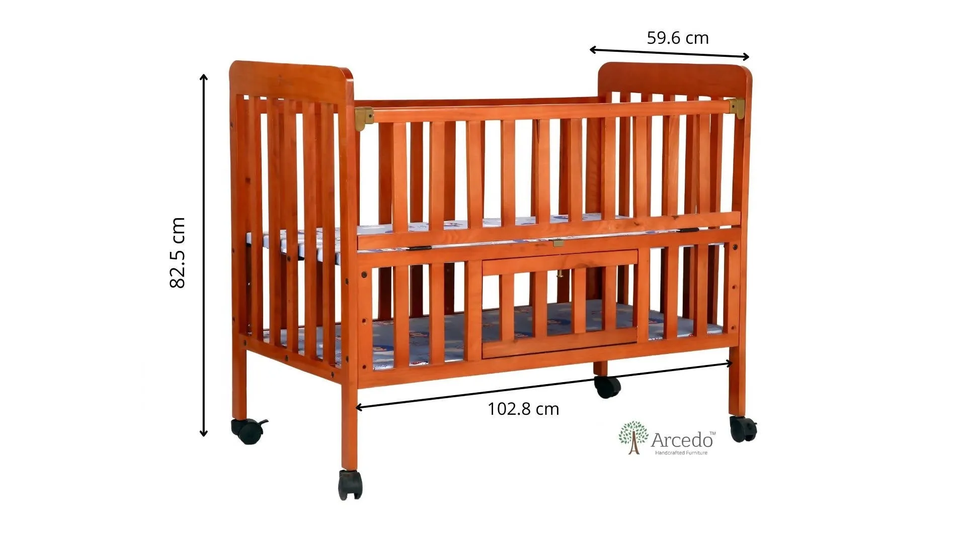 ARCEDO Florence Wooden Baby Cot With Mosquitoes net, Dimensions: H82.5×W59.6×L102.8 cm