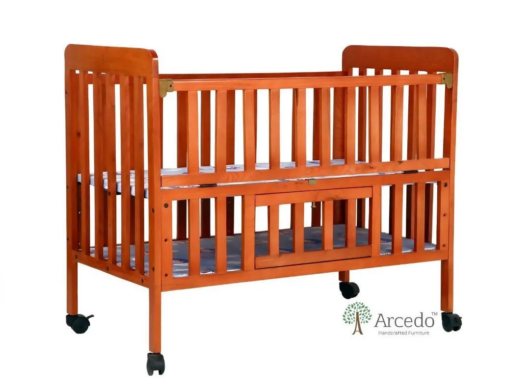 ARCEDO Florence Wooden Baby Cot With Mosquitoes net, Dimensions: H82.5×W59.6×L102.8 cm