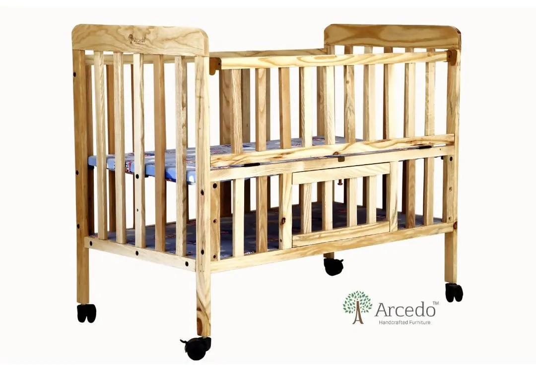 ARCEDO Florence Wooden Baby Cot With Mosquitoes net, Dimensions: H82.5×W59.6×L102.8 cm