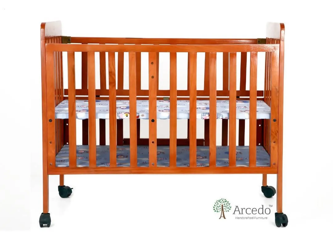 ARCEDO Florence Wooden Baby Cot With Mosquitoes net, Dimensions: H82.5×W59.6×L102.8 cm