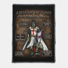 Armor Of God Warrior Woven Throw Blanket Art - Christian Art - Bible Verse Boho Blanket - Religious Home Decor