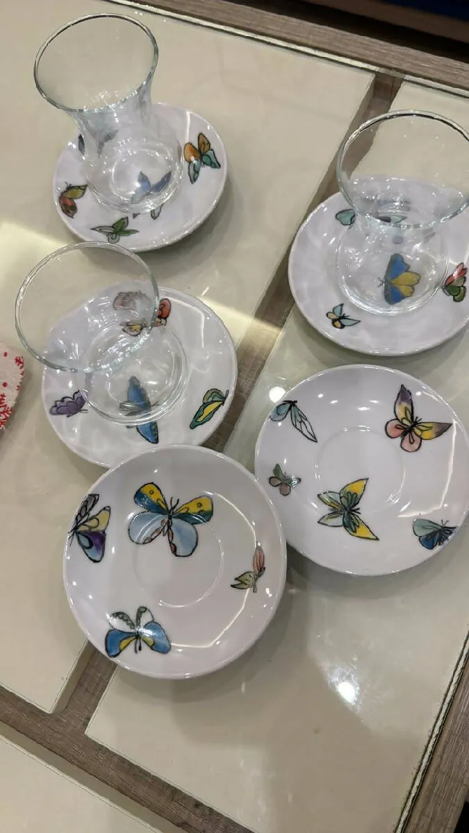 Art Vibes Hand Painted Butterfly Tea Cups set Of 6