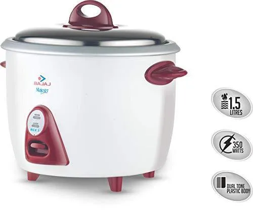 Bajaj Majesty New RCX 3, 1.5 litres, 350-Watt Multifunction Rice Cooker (White/Pink)