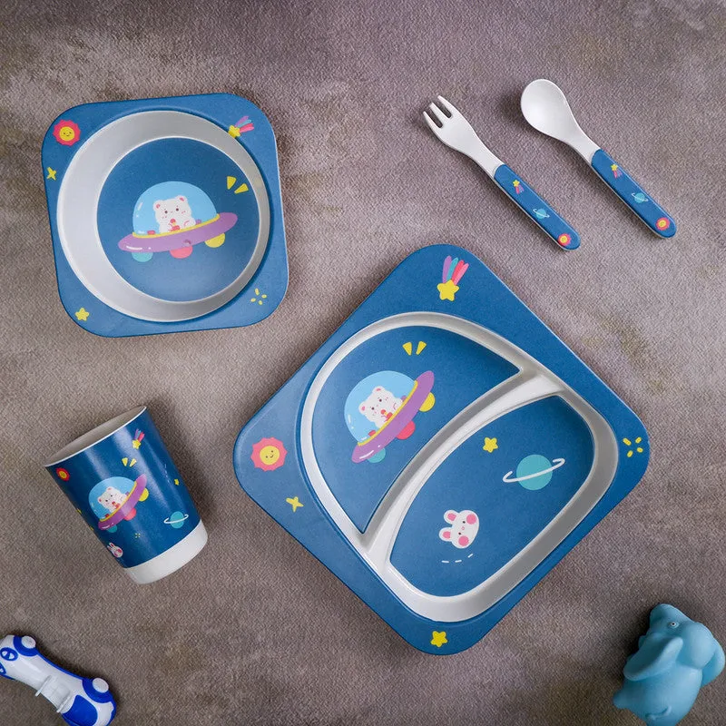 Bamboo Baby Dinner Set | Spaceship On Saturn | Blue | Set of 5