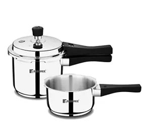 Bergner Sorrento Stainless Steel Outer Lid Pressure Cooker Combo, 2 Litre and 3 Litre Combo Cooker, Triply Base, Heavy Bottom, Easy Open and Close, Induction Base & Gas Ready, Silver, 5-Year Warranty