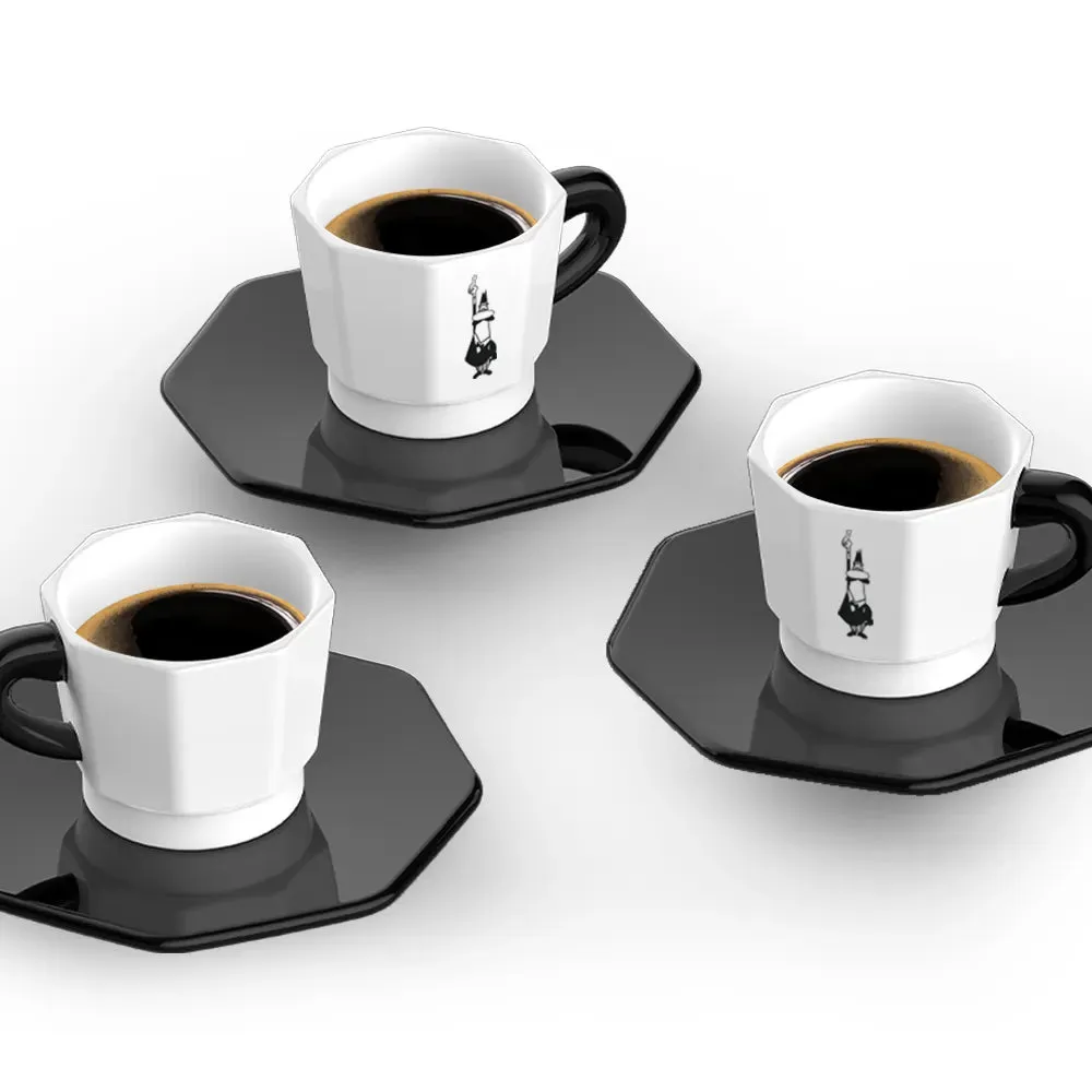 Bialetti Octagonal Black & White Coffee Cups, Set of 4