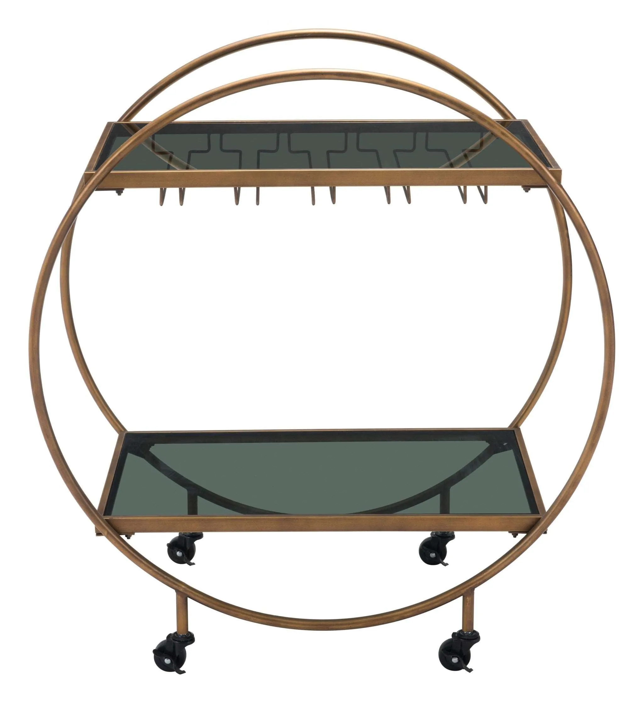 Black And Gold Iron And Mirrored Glass Rolling Bar Cart