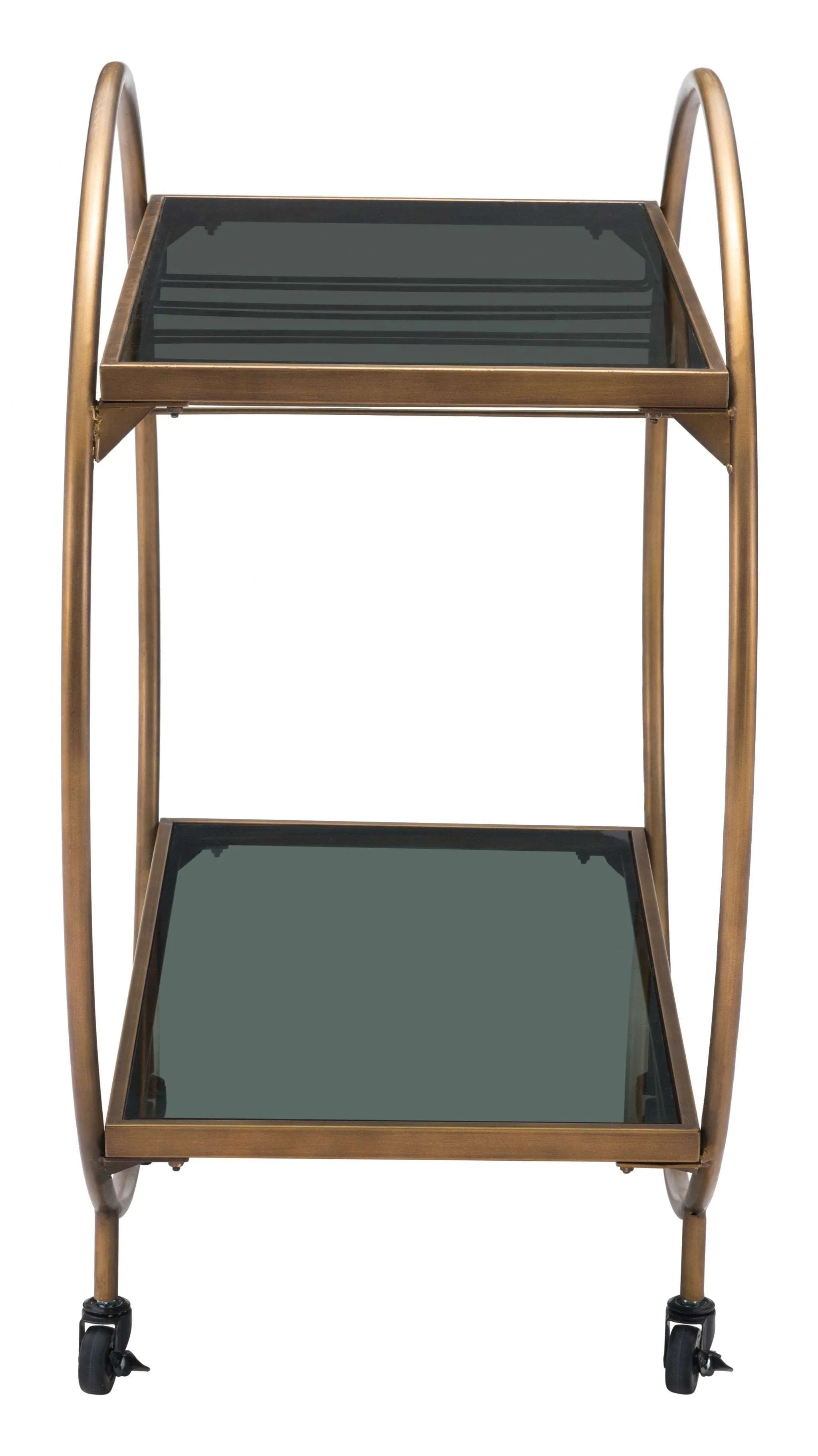 Black And Gold Iron And Mirrored Glass Rolling Bar Cart