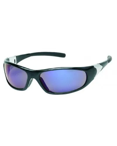 Black Frame - Blue Mirror Lens - Rubber Tips Safety Glasses