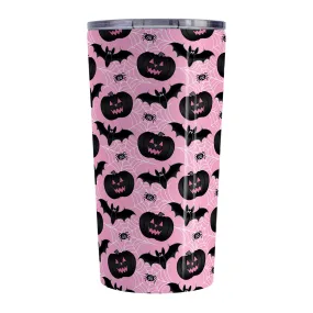 Black Pumpkins Bats and Spiders Pink Halloween Tumbler Cup