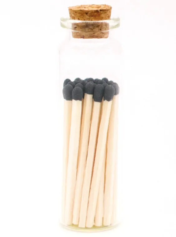 Black Tip Matches in Jar, Two Sizes