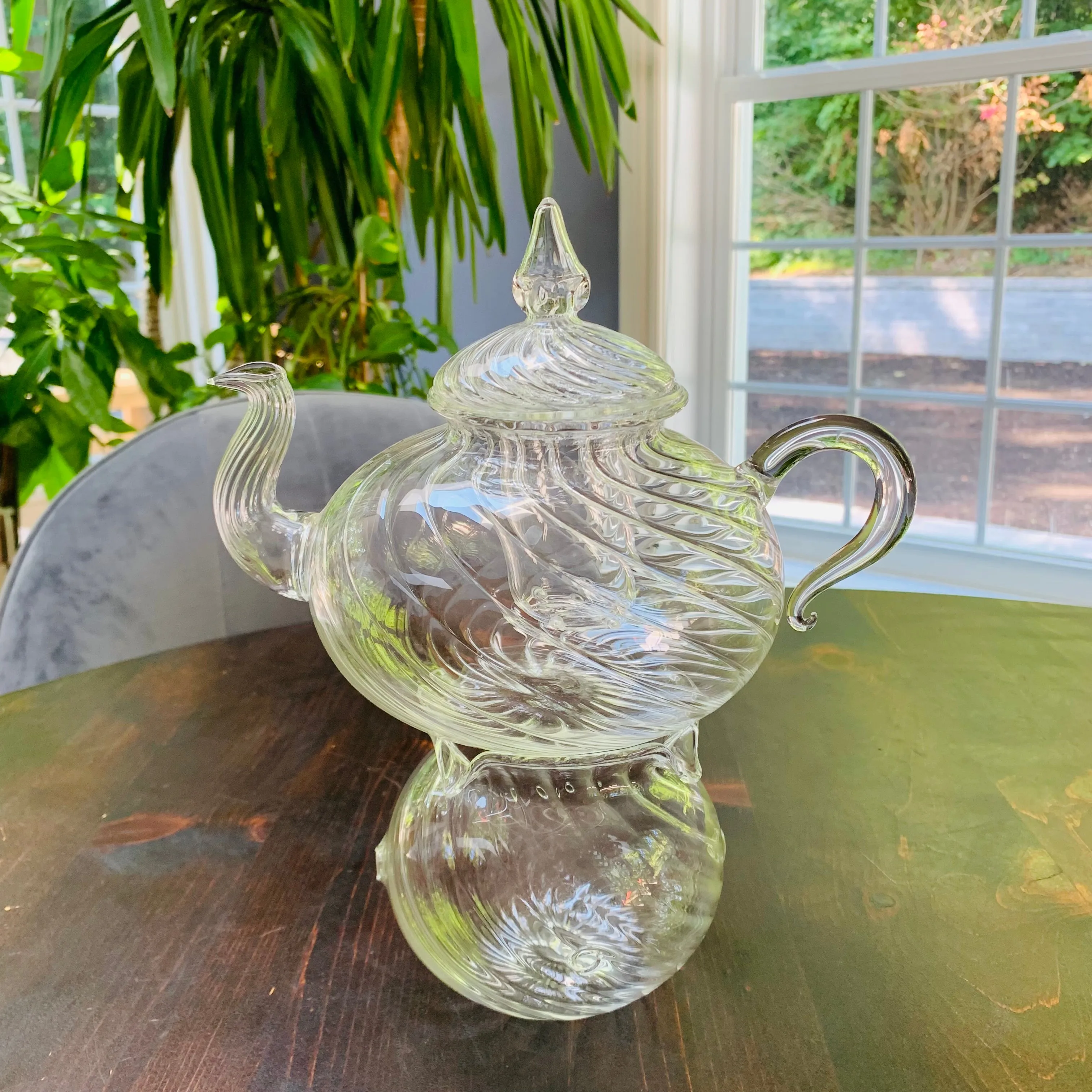 Blown Glass Teapot with Warmer - Wavy Design