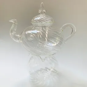 Blown Glass Teapot with Warmer - Wavy Design