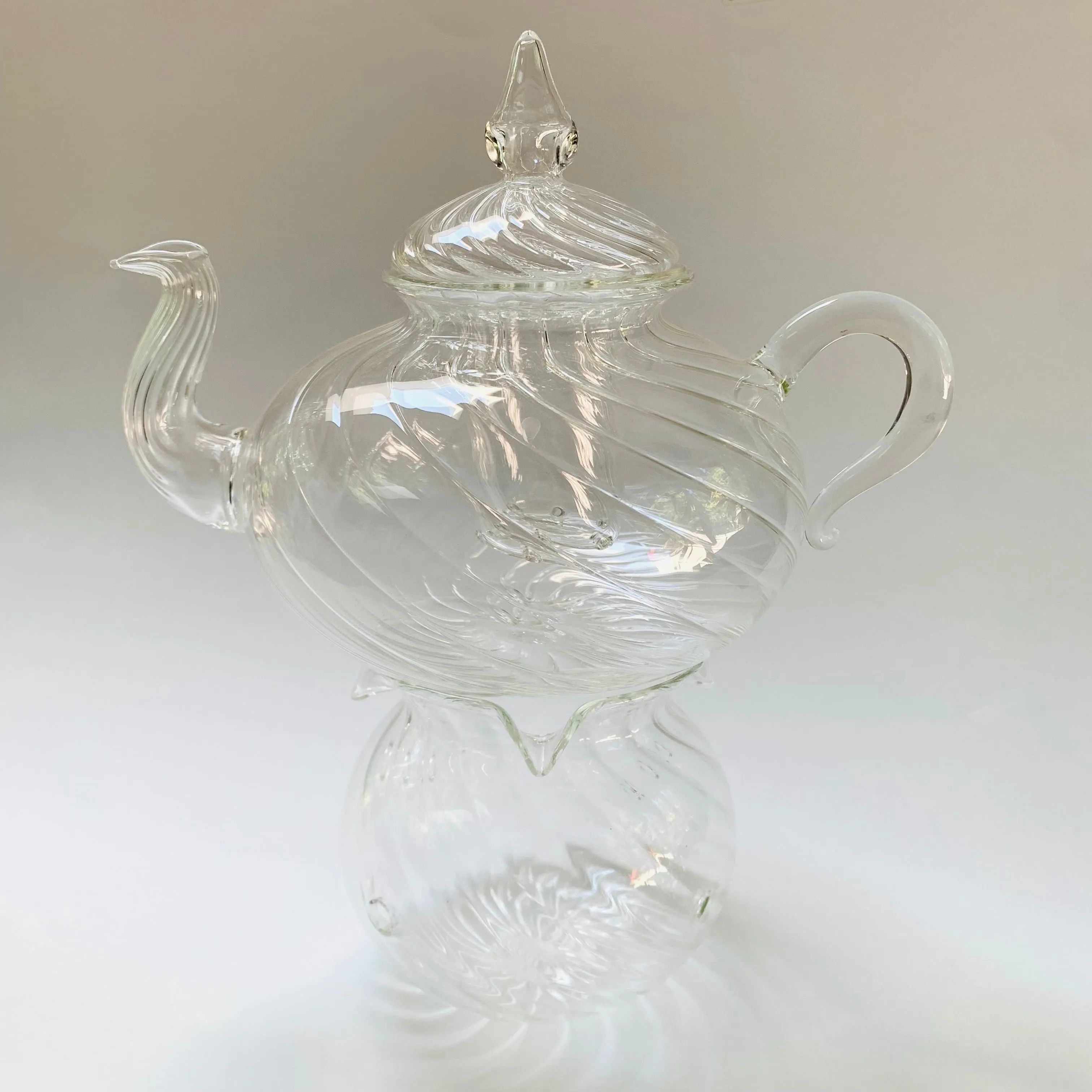 Blown Glass Teapot with Warmer - Wavy Design