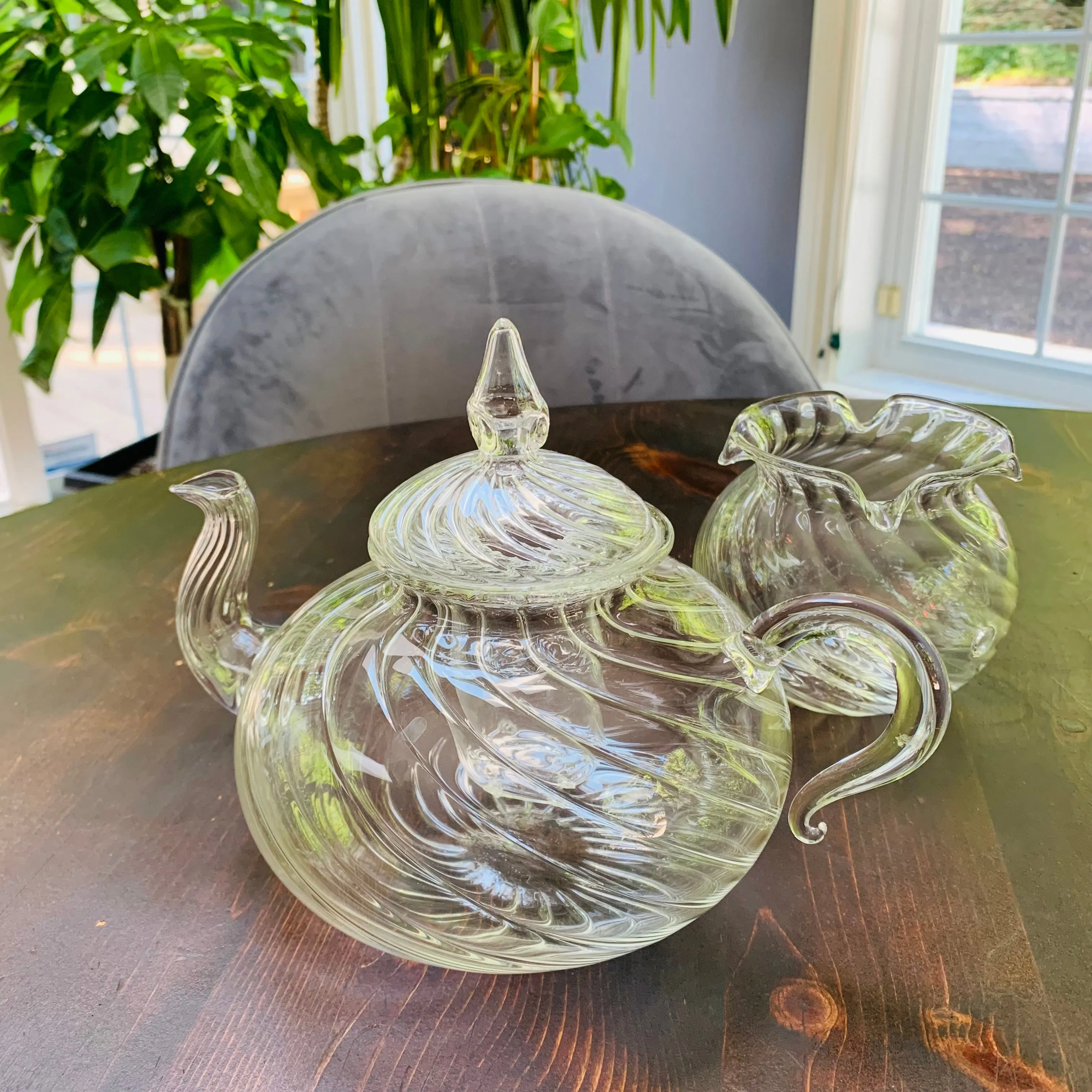 Blown Glass Teapot with Warmer - Wavy Design