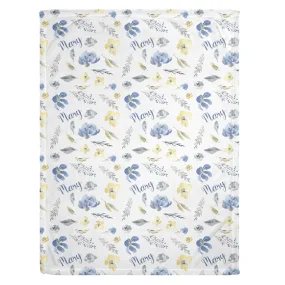 Blue Floral Personalized Minky Blanket (Sherpa)