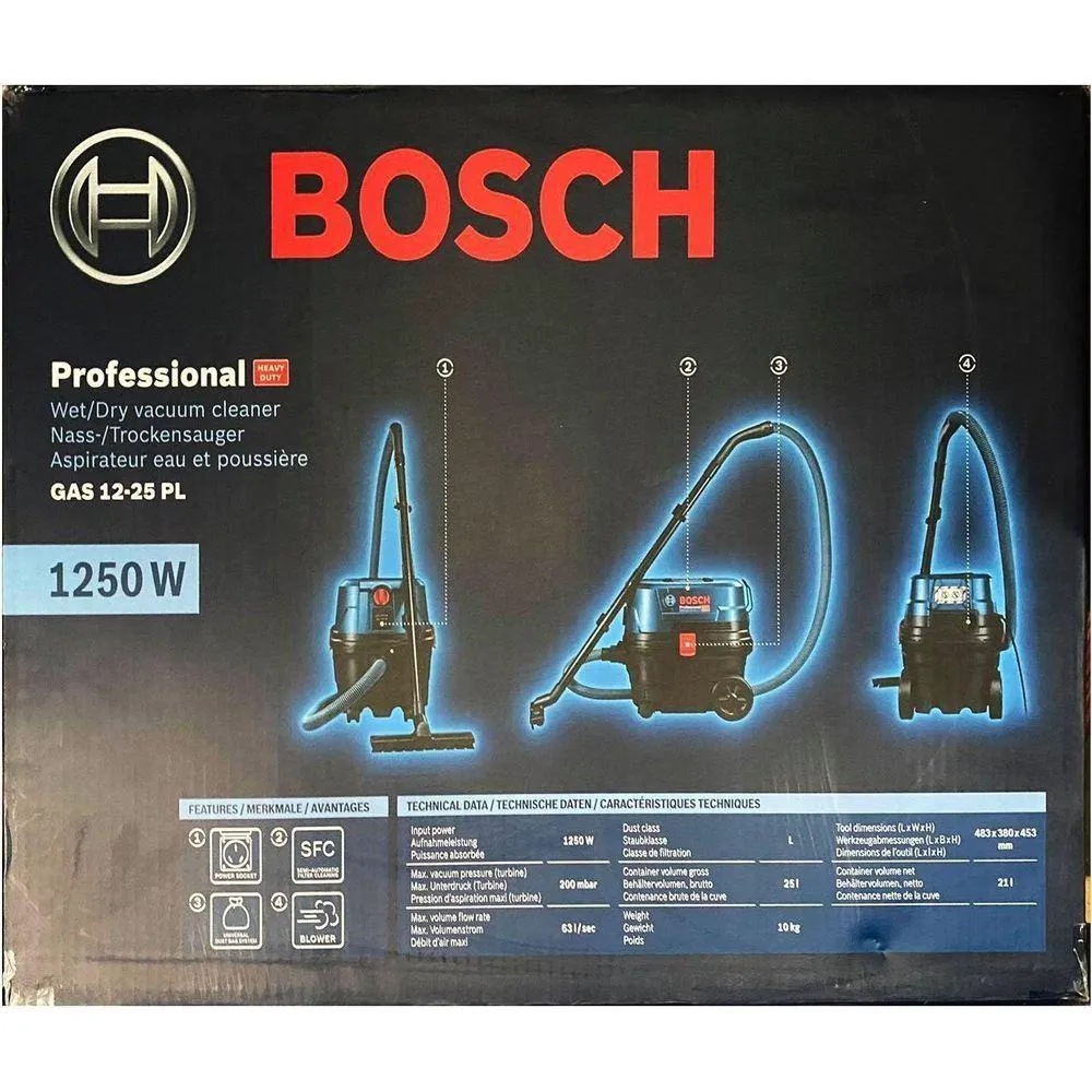 Bosch GAS 12-25 PL/PS Wet & Dry Vacuum 25L 1250W [With Power Socket]