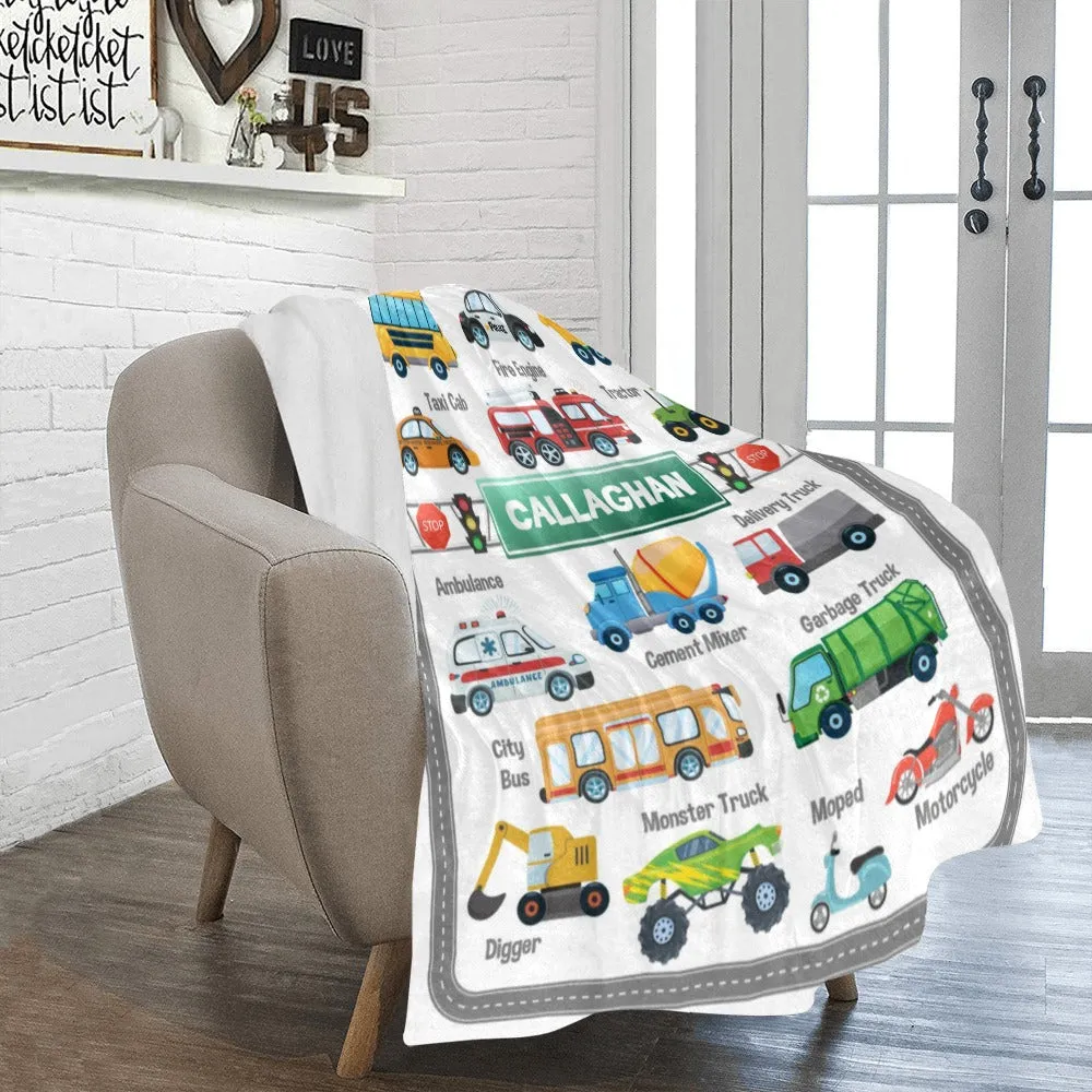 Cars and Vehicles Blanket - Custom Name Blanket