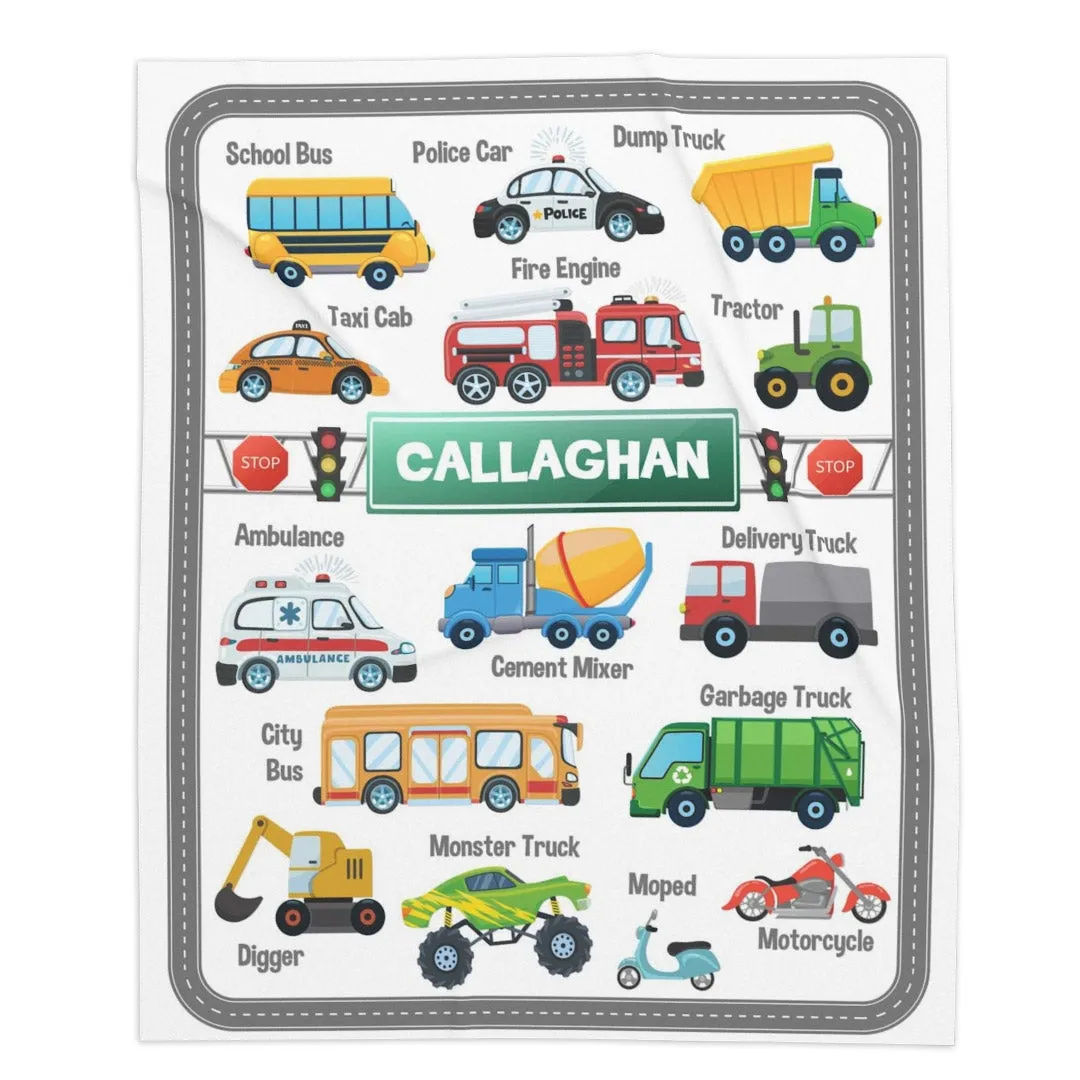 Cars and Vehicles Blanket - Custom Name Blanket