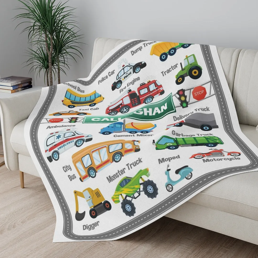 Cars and Vehicles Blanket - Custom Name Blanket