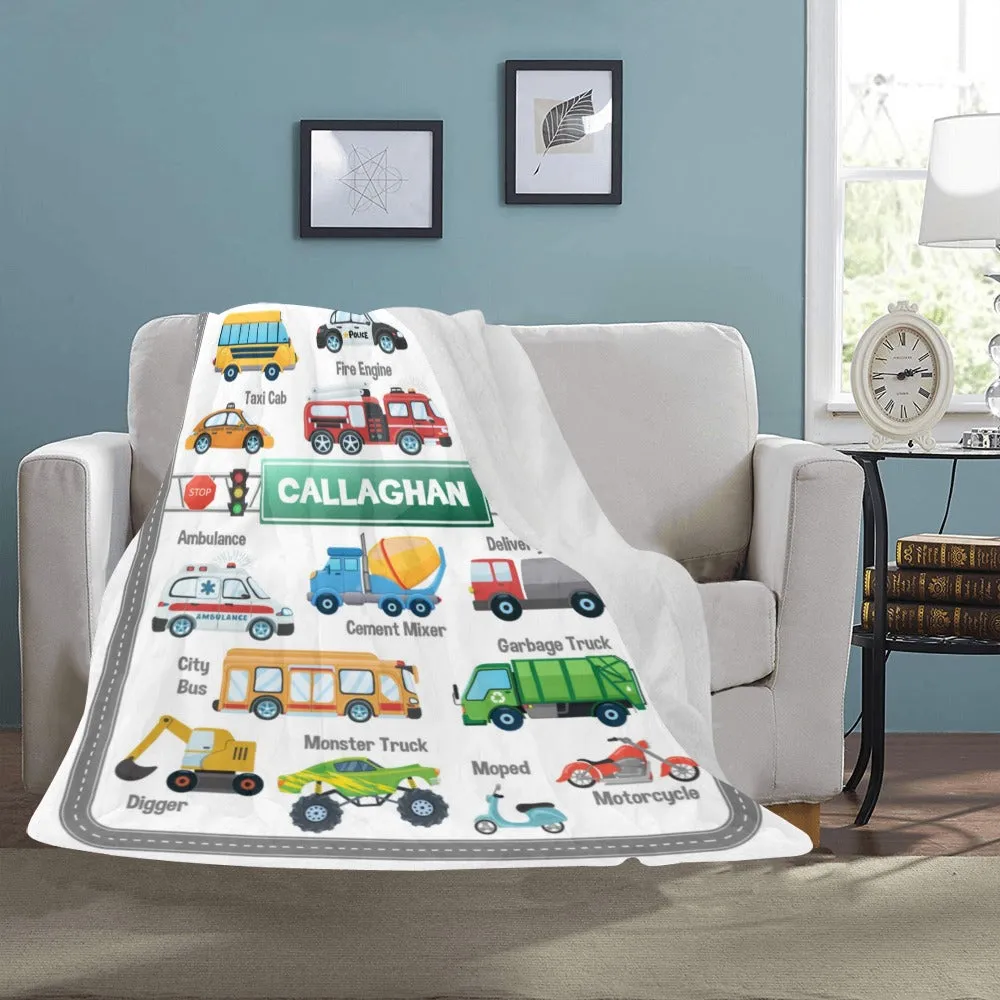 Cars and Vehicles Blanket - Custom Name Blanket