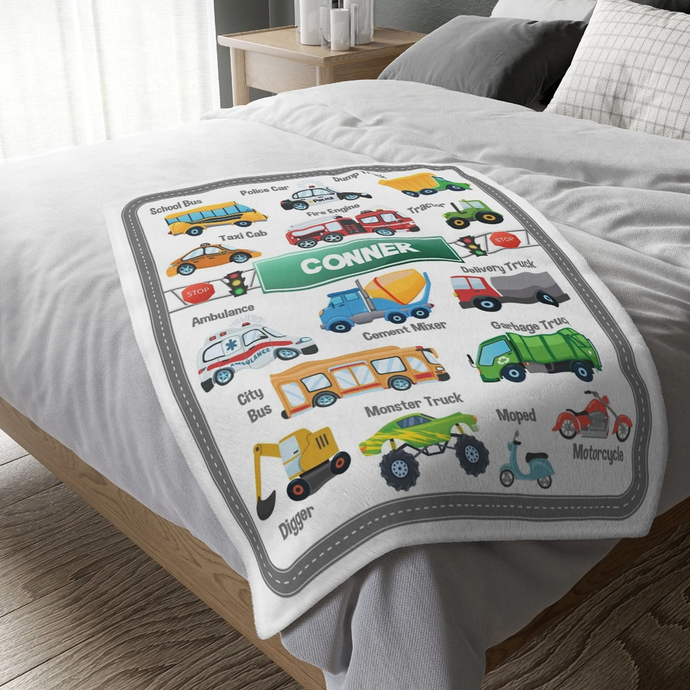 Cars and Vehicles Blanket - Custom Name Blanket