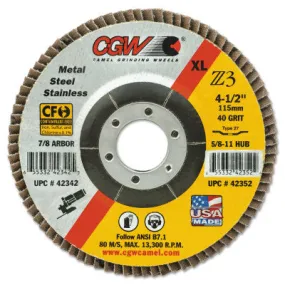 CGW Abrasives Cut-Off Wheel, 4-1/2 in dia, 0.045 in Thick, 7/8 in Arbor, 46 Grit, Non-Loading  Aluminum Oxide, Type 27, 45004