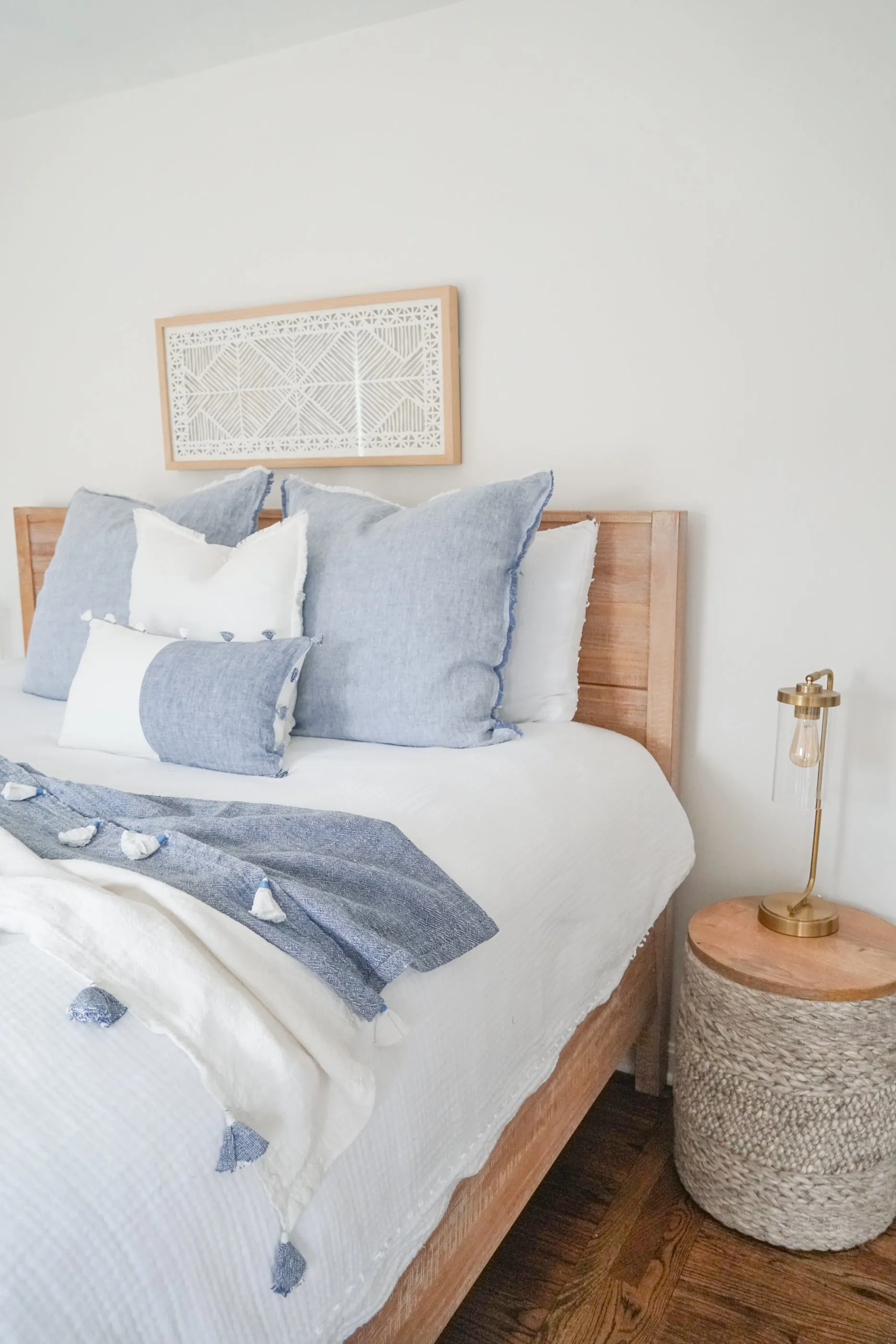 Chambray Blue Color blocked Linen Blanket with Tassels