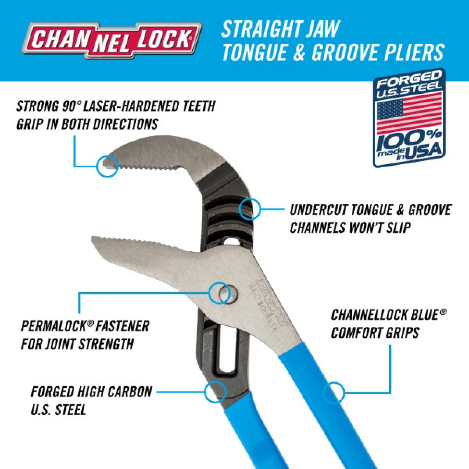 Channellock 460 16.5 Inch Straight Jaw Tongue & Groove Pliers