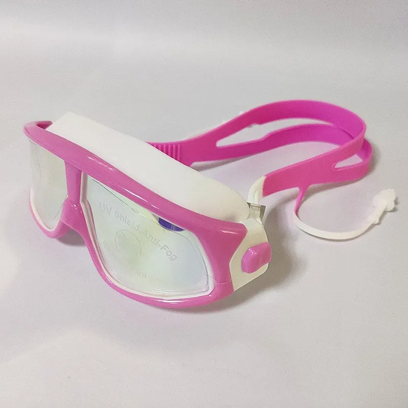 Children's Swimming Goggles Swimming Goggles Large Frame Anti-Fog Waterproof Transparent Electroplating Swimming Goggles Deep with Earplugs