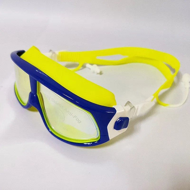 Children's Swimming Goggles Swimming Goggles Large Frame Anti-Fog Waterproof Transparent Electroplating Swimming Goggles Deep with Earplugs