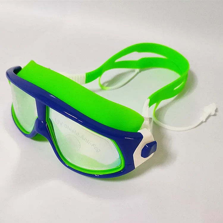 Children's Swimming Goggles Swimming Goggles Large Frame Anti-Fog Waterproof Transparent Electroplating Swimming Goggles Deep with Earplugs