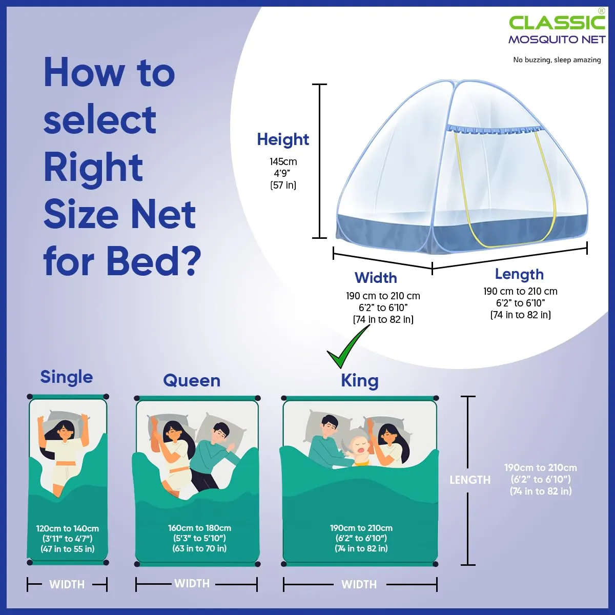 Classic Mosquito Net for Double Bed | King Size Foldable Premium Machardani | Extra Mosquito Protection | Polyester 30GSM Strong Net | PVC Coated Corrosion Resistant Steel Wire - Purple