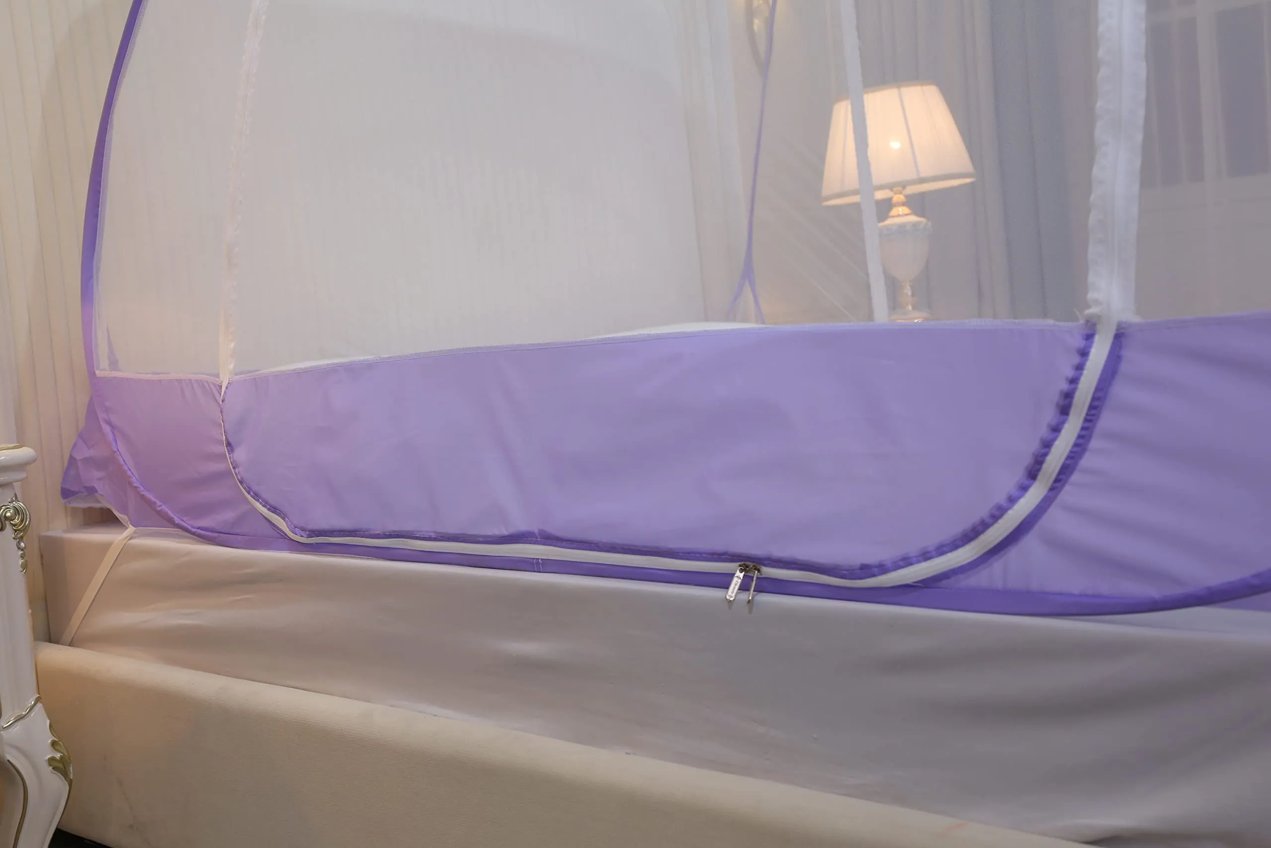 Classic Mosquito Net for Double Bed | King Size Foldable Premium Machardani | Extra Mosquito Protection | Polyester 30GSM Strong Net | PVC Coated Corrosion Resistant Steel Wire - Purple