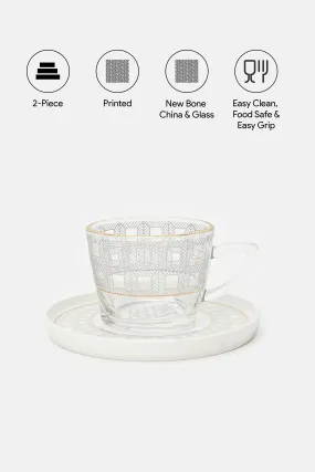 Clear Geometric Tea Cup & Saucer (2 Piece)