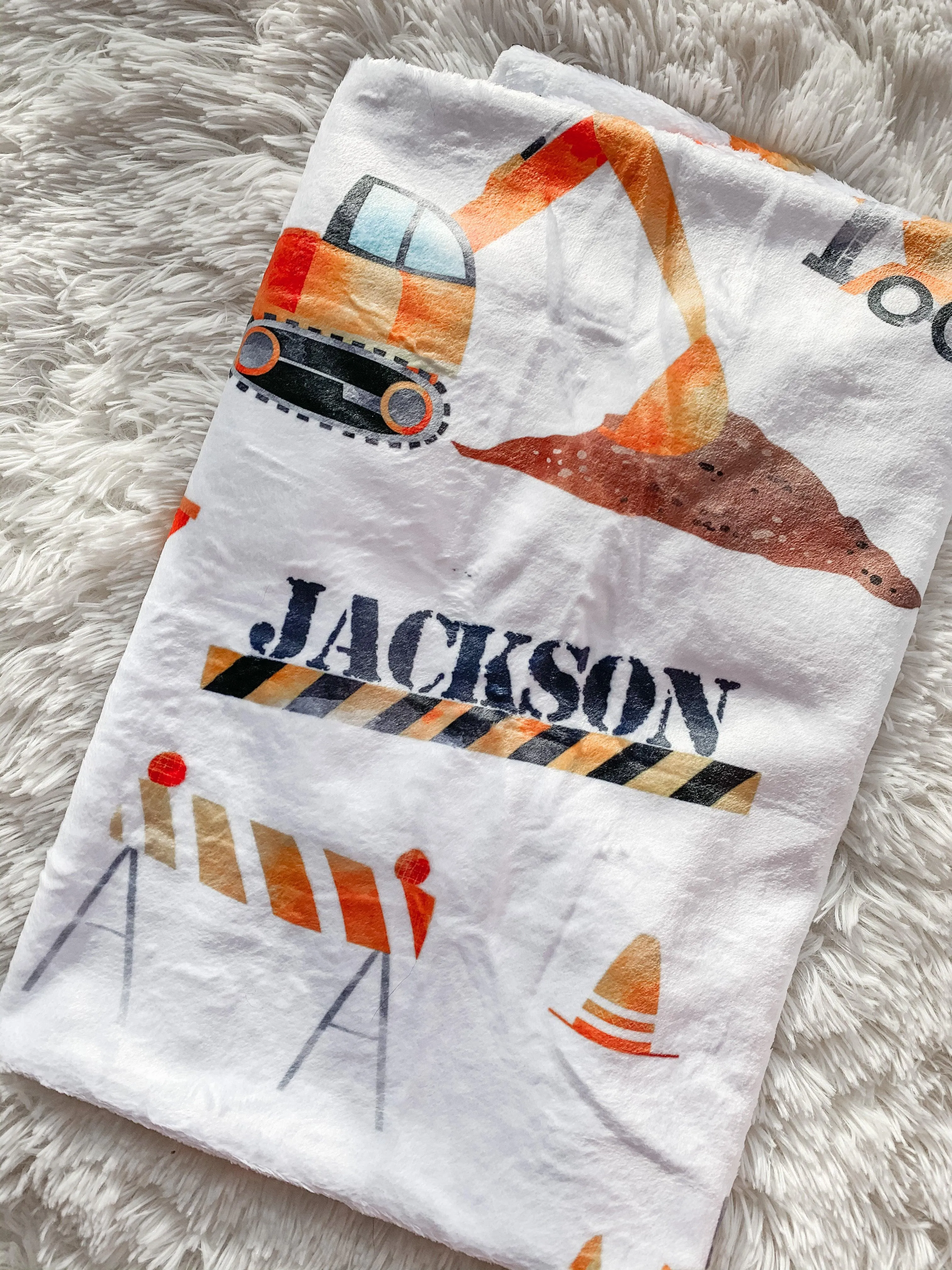 Construction Print Personalized Minky Blanket (Luxe Minky)