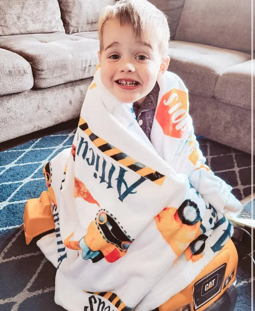 Construction Print Personalized Minky Blanket (Luxe Minky)